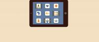 An illustration of a computer tablet displaying health themed icons